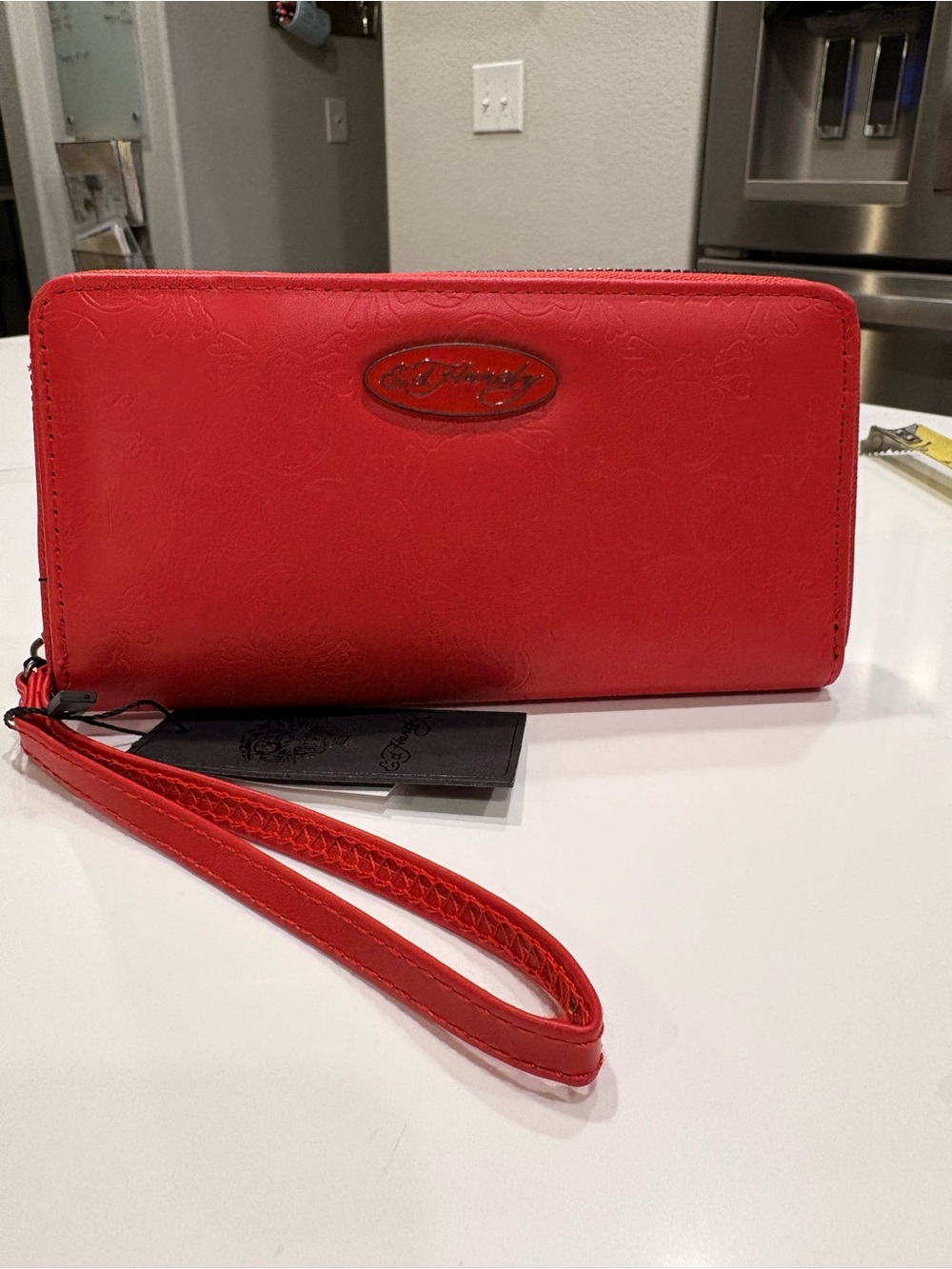 NWT Ed Hardy Embossed Red Wallet Wristlet Clutch Y2K.
